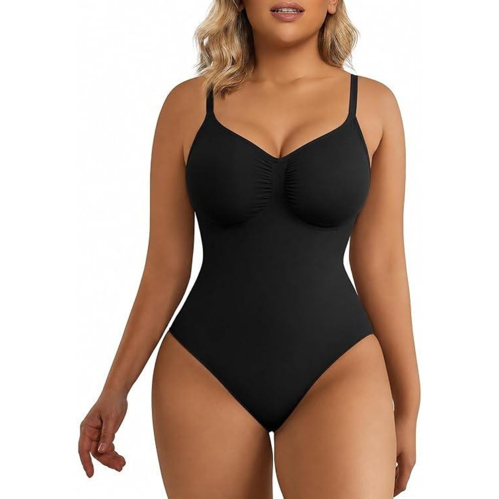 MSRP $41 SHAPERX Women's‎ 2XL/3XL Black Tummy Control Shapewear Thong Bodysuit